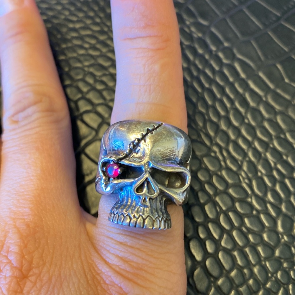 Skull sterling silver 925 ring size 7 biker gothic